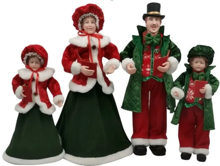 Traditional Red and Green Family Carollers (4pc)