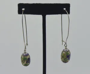 Vintage Floral Champleve Egg Dangle Earrings