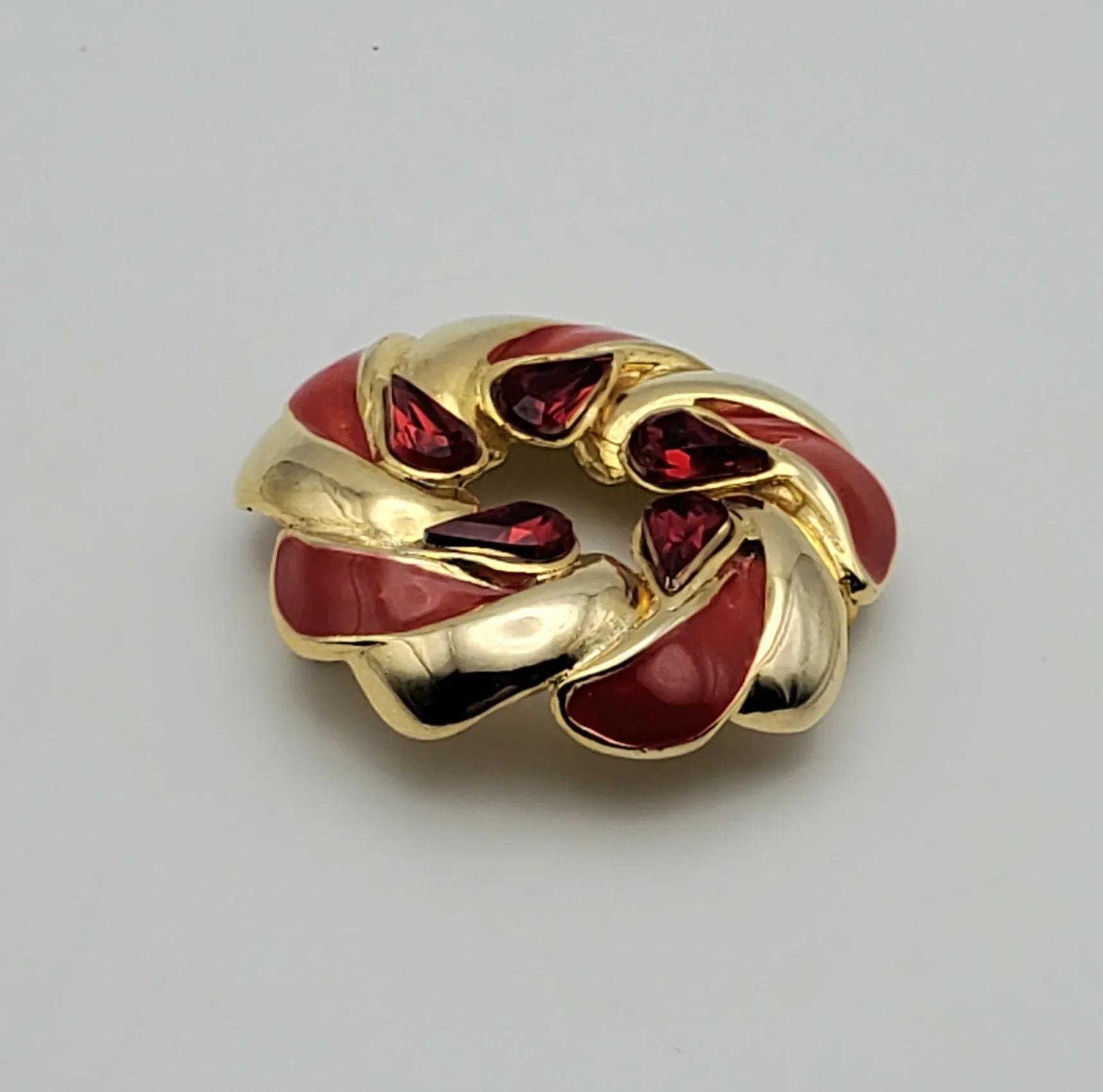 Vintage Gold Tone and Red Enamel Hoop Brooch