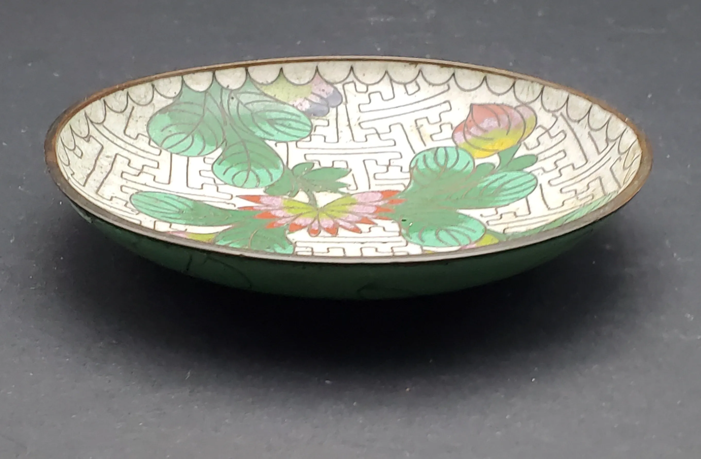 Vintage Small White Cloisonne Floral Dish