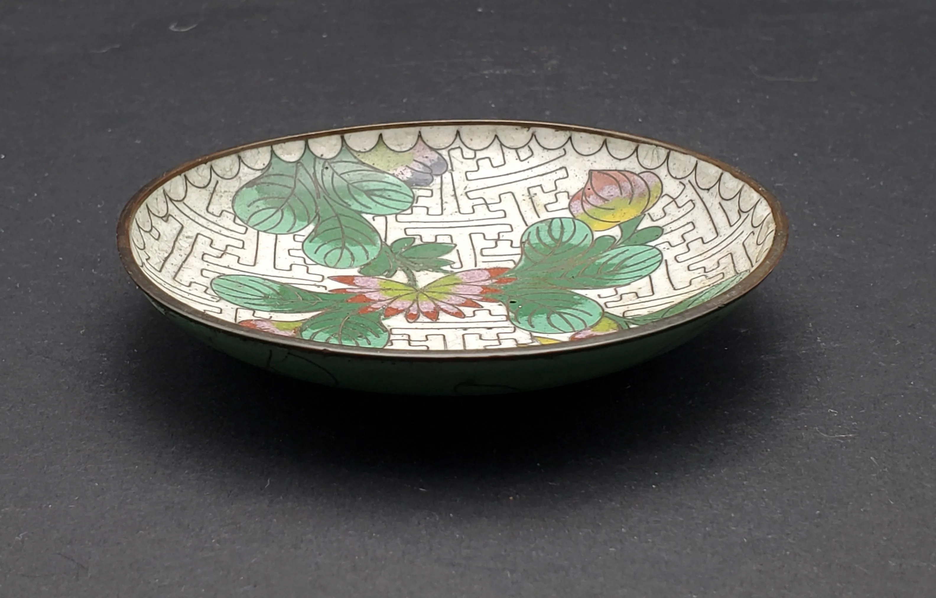 Vintage Small White Cloisonne Floral Dish