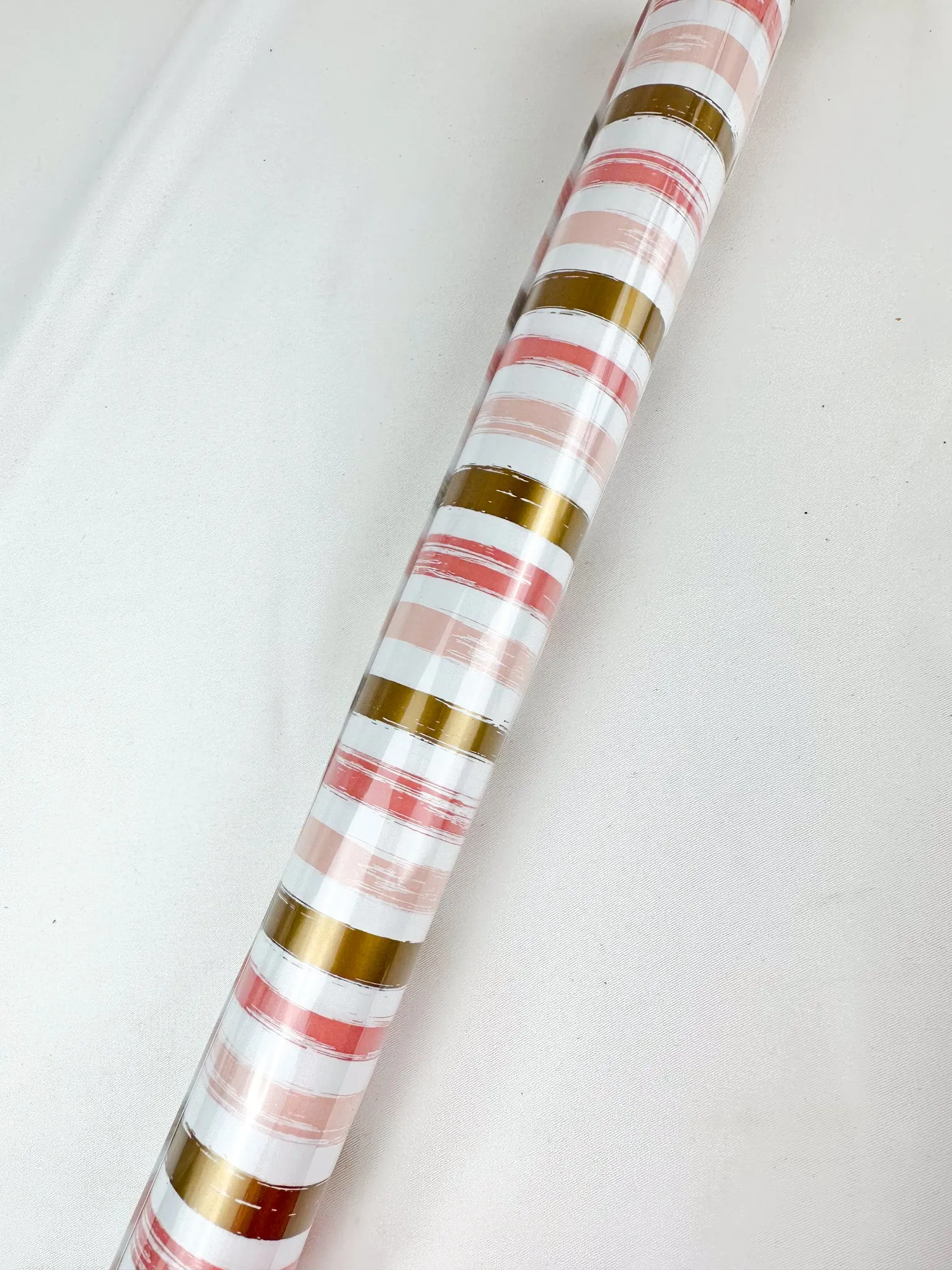 White/Pink/Metallic Gold Stripe Wrapping Paper Roll