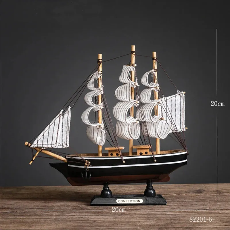 Wooden Sailboat Model Home Decor Mediterranean Style Decoration Accessories Unique Office Living Room Crafts Nautical Decor