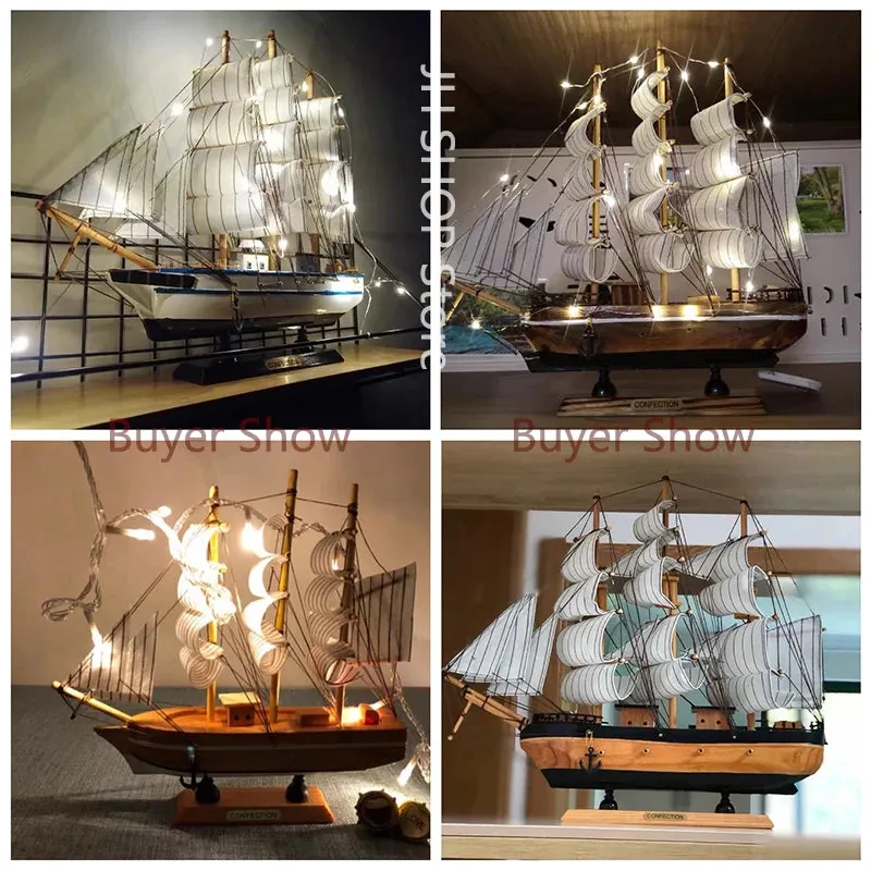 Wooden Sailboat Model Home Decor Mediterranean Style Decoration Accessories Unique Office Living Room Crafts Nautical Decor