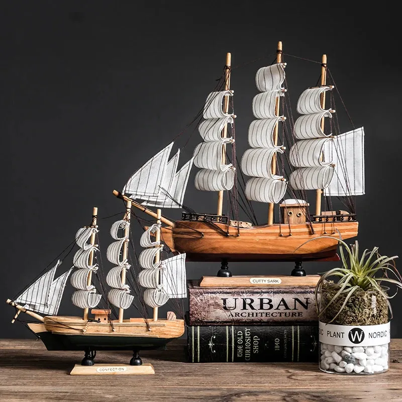 Wooden Sailboat Model Home Decor Mediterranean Style Decoration Accessories Unique Office Living Room Crafts Nautical Decor