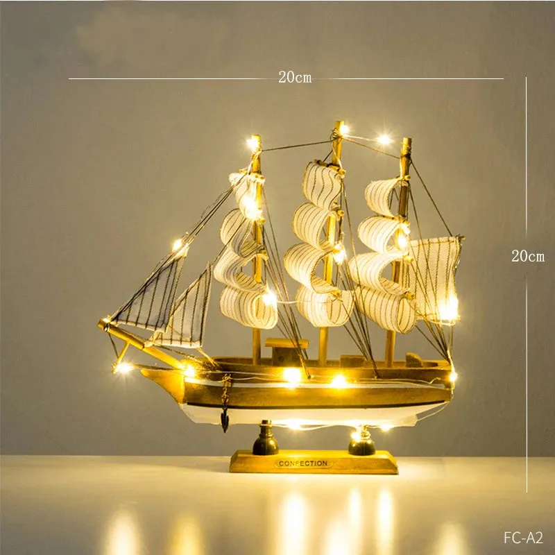 Wooden Sailboat Model Home Decor Mediterranean Style Decoration Accessories Unique Office Living Room Crafts Nautical Decor