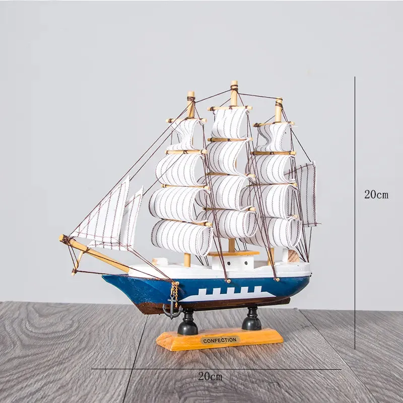 Wooden Sailboat Model Home Decor Mediterranean Style Decoration Accessories Unique Office Living Room Crafts Nautical Decor