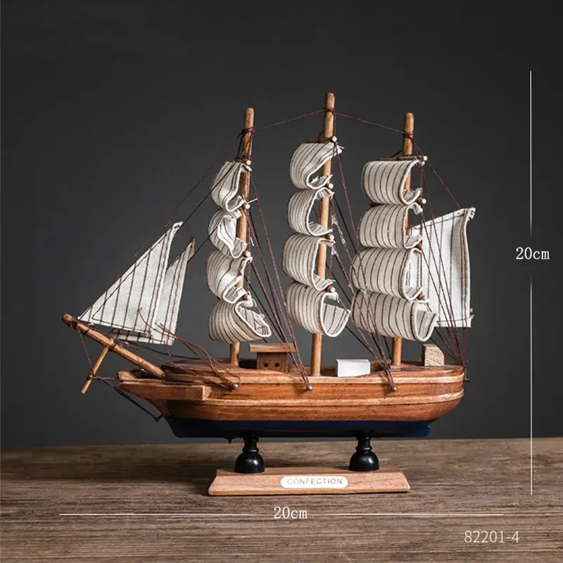 Wooden Sailboat Model Home Decor Mediterranean Style Decoration Accessories Unique Office Living Room Crafts Nautical Decor