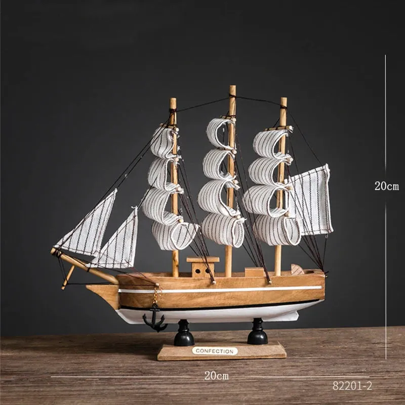 Wooden Sailboat Model Home Decor Mediterranean Style Decoration Accessories Unique Office Living Room Crafts Nautical Decor