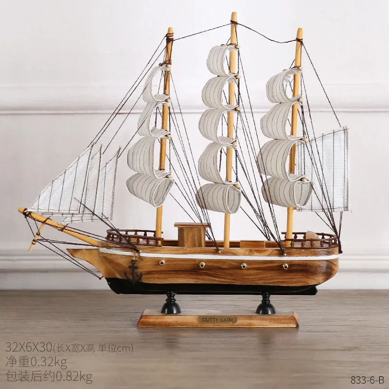 Wooden Sailboat Model Home Decor Mediterranean Style Decoration Accessories Unique Office Living Room Crafts Nautical Decor