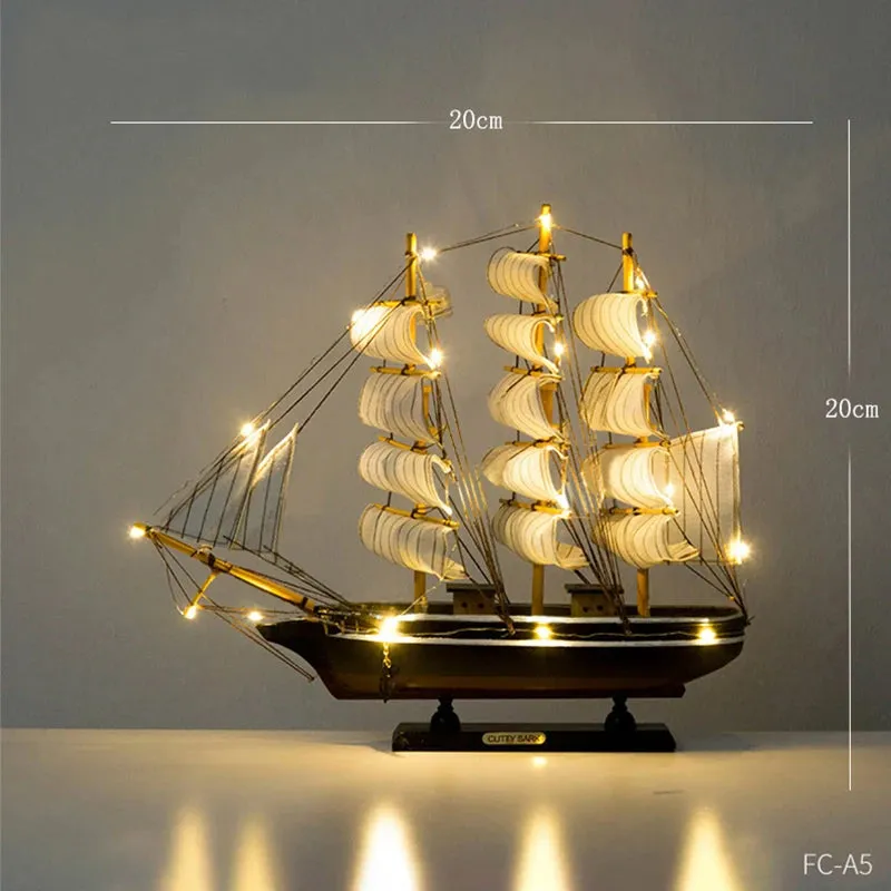 Wooden Sailboat Model Home Decor Mediterranean Style Decoration Accessories Unique Office Living Room Crafts Nautical Decor