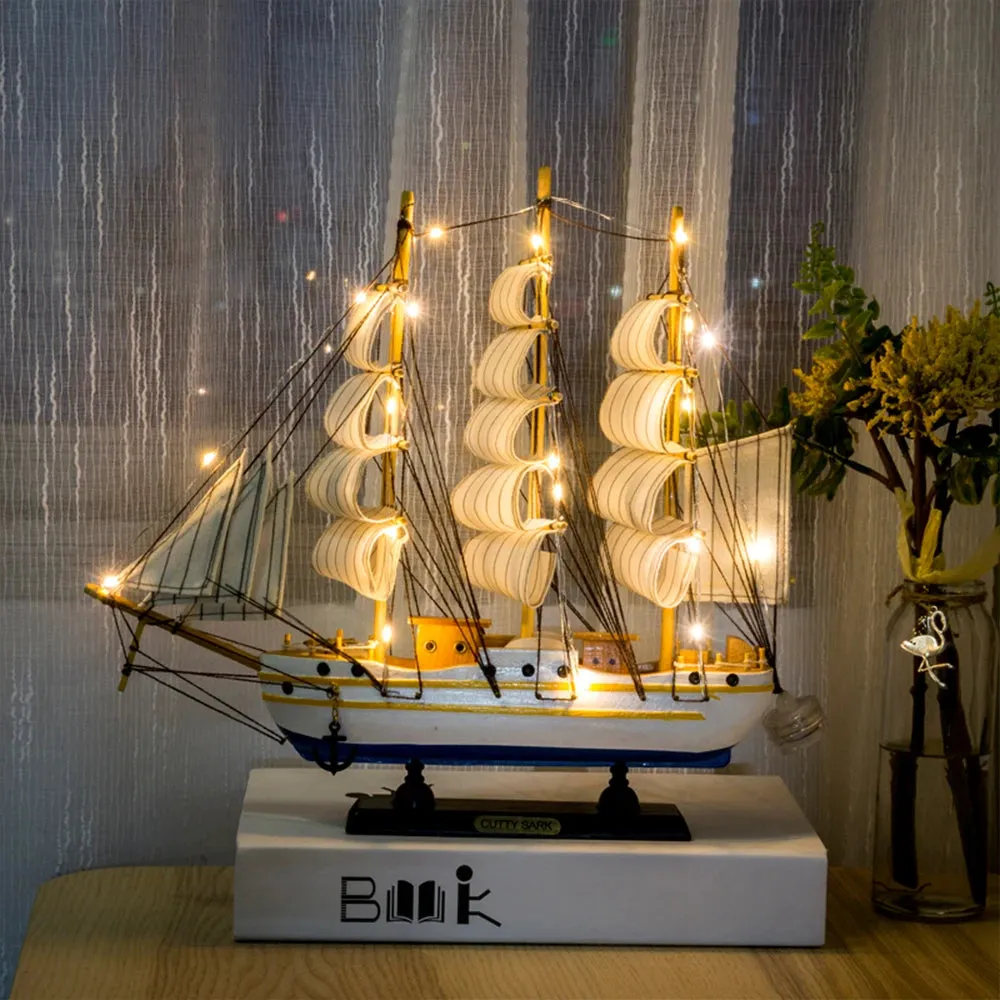 Wooden Sailboat Model Home Decor Mediterranean Style Decoration Accessories Unique Office Living Room Crafts Nautical Decor