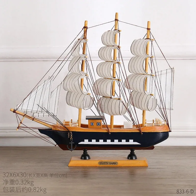 Wooden Sailboat Model Home Decor Mediterranean Style Decoration Accessories Unique Office Living Room Crafts Nautical Decor